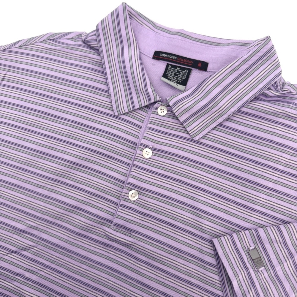 Tiger Woods Nike Polo Shirt Mens XL Purple Striped Cotton Dri-Fit Athletic